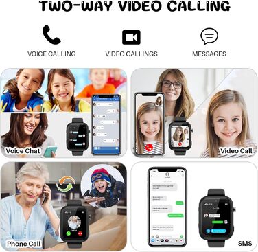 Дитячий смарт-годинник OKYUK з телефоном та GPS, відеодзвінками 4G/голосовим чатом/SOS/шкільним режимом/SMS/будильником, дитячий смарт-годинник з крокоміром та монітором сну, подарунок для дівчаток та хлопчиків (T45 чорний)