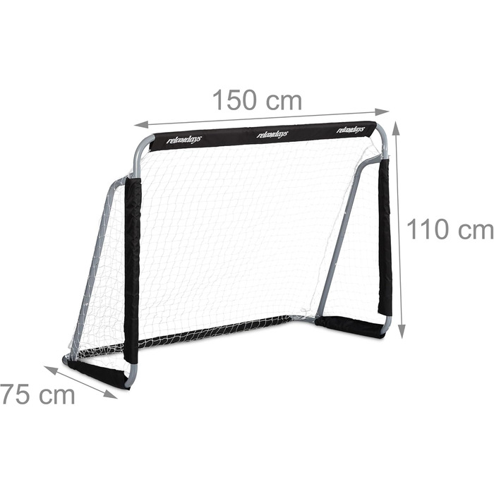 Футбольні ворота Relaxdays, професійні футбольні ворота для дітей та дорослих, з сіткою, для саду, розміри В 110x150x75 см, сірі/чорні