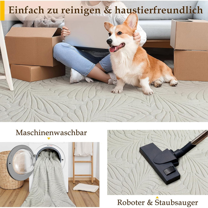 Килим кремового кольору для вітальні, 160x230 см, стиль бохо, можна прати, 3D-ефект, дитяча кімната, балкон, килимок біля ліжка, їдальня, пухнастий, короткий ворс, великий, кремовий килим 160 x 230 см (прямокутний)