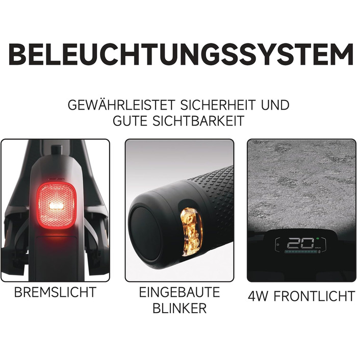 Електросамокат з допуском до експлуатації в Німеччині, запас ходу 55 км в еко-режимі, запас ходу 47 км в спортивному режимі, передня та задня підвіски, двигун потужністю 800 Вт, складається, 17,9 кг, 10-дюймові шини, IPX5, 3 Pro D