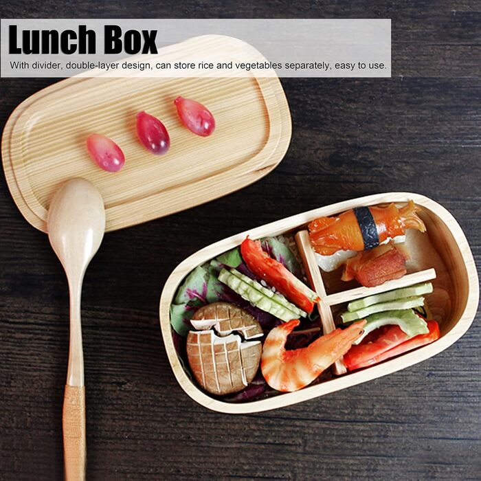 Ланчбокс портативний контейнер, японський стиль, дерев&39яний набір ланчбоксів, двошаровий, з роздільником для учнівських пікніків (1)