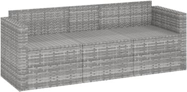 Садовий диван 3-місний, Диван з 3 подушками для сидіння, 3 задні подушки, Відкритий диван, Розслаблюючий диван тримісний, сірий полі ротанг