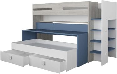 Дитяче двоярусне ліжко з письмовим столом і висувним спальним місцем Колір білий і блакитний