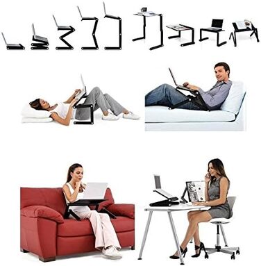 Регульований складаний столик для ноутбука MacBook Air/Pro, Dell HP та інших, портативний, багатофункціональний, ергономічний, з вентиляцією, підставка для планшета/телевізора, тримач для книг, 480*260 мм (стандартний), чорний