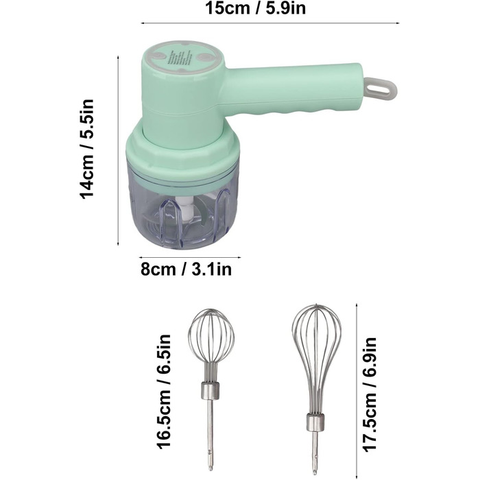 Багатофункціональний віночок TOPINCN, портативний ручний міксер, акумуляторний електричний подрібнювач часнику, м'ясорубка, електричний ручний міксер, випічка, торт, кремовий віночок (зелений)