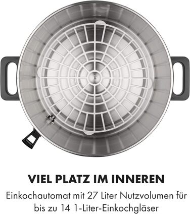 Машина для консервування мармеладу Klarstein Lady Дозатор гарячих напоїв Горщик для консервації, 27 літрів, 1800 Вт, 30-100 C, таймер, функція збереження тепла, захист від перегріву, матова нержавіюча сталь