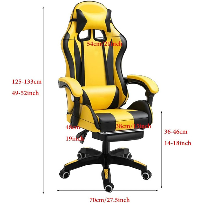 Геймерське крісло з підставкою для ніг, ергономічне комп&39ютерне крісло, ігрова поперекова опора, регулювання висоти спинки та сидіння, поворотне крісло-реклайнер, гоночне офісне крісло, крісло для відеоігор (колір /жовтий)
