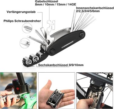 Набір для ремонту велосипедів DAWAY A35 - 16-в-1 мультиінструмент, міні-велосипедний насос, маніпулятори та латки