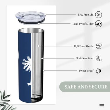 Кухоль з прямою трубочкою, дизайн прапор Південної Кароліни, друкований, дорожній кухоль, підходить для кемпінгу, офісу та дому, 590 мл