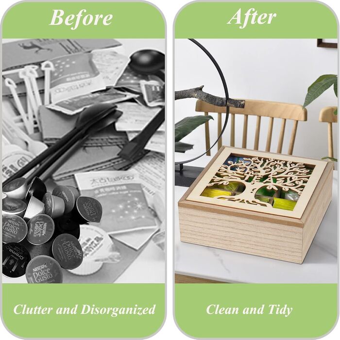 Чайна скринька, чайна скринька - дерев&39яна скринька для зберігання чаю, скринька для чайних пакетиків, чайний ящик для чайних пакетиків, цукру, кавових капсул, контейнер для зберігання з деревом життя та скляною кришкою для огляду, тримач для чайних пак