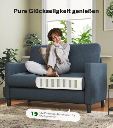 Невеликий 2-місний диван, міні-диван 130 см, затишний маленький диван для кімнати підлітка, складання міні-диванів без інструментів, 2-місні дивани та кушетки з масиву дерева, маленькі дивани для вітальні, синій/сірий, 130 см