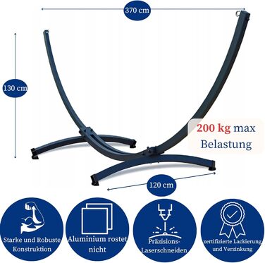 Відкритий панамський гамак Potenza з алюмінієвим каркасом на 2 особи I Stick Hammock XXL 210x140, 200kg I Рама гамака 200 кг Атмосферостійка (коричневий, основна рама графіт) Коричнева основна рама Графіт