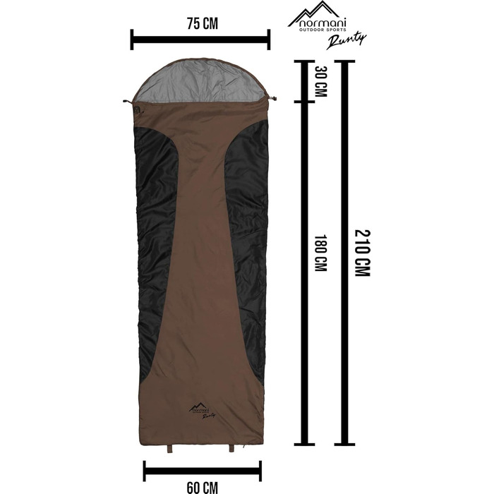 Ультралегкий спальний мішок normani Runty КОМПАКТНИЙ РОЗМІР Наповнювач з 3D мікрофібри Microtech, водонепроникний літній спальний мішок коричневого кольору 210 см x 75 см x 60 см (правий)