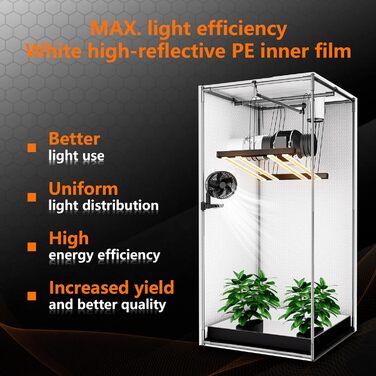 Гроубокс 100x100x200 см, тканина Oxford 600D з відбиваючим поліестеровим покриттям, сталевий каркас 19 мм, оглядове вікно, вентиляційні отвори, знімний піддон. Намет для гідропоніки та домашнього вирощування рослин 100 x 100 x 200 см.