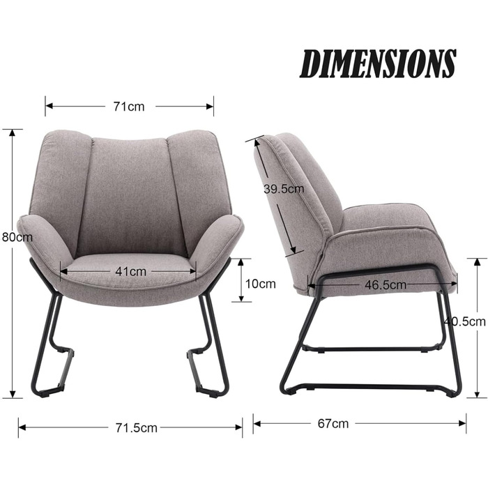 Льняне крісло Chairus для вітальні, балкону, сучасне м&39яке крісло-реклайнер з металевими ніжками (сіре)