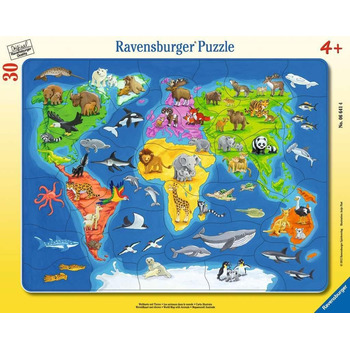 Дитячий пазл Ravensburger - 06641 Карта світу з тваринами - рамковий пазл для дітей від 4 років, 30 елементів
