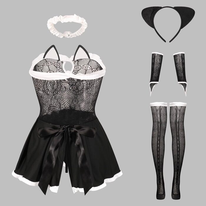 Жіночий костюм «Кошка» Avidlove, мереживний, з вушками та аксесуарами