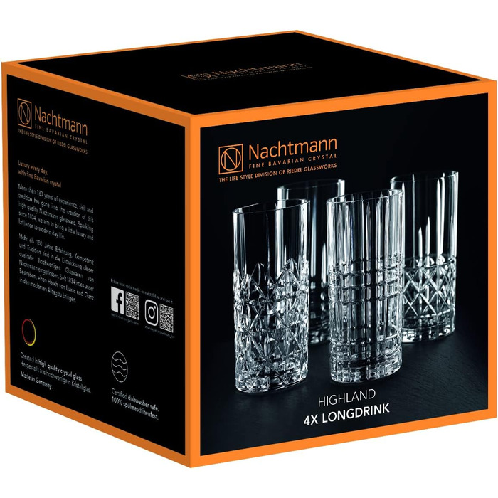 Набір для довгих напоїв Nachtmann з 4 предметів, кришталевий стакан, 445 мл, Highland, 0097784-0
