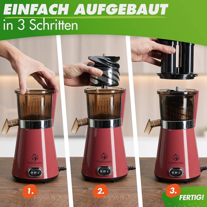 Повільна соковижималка Соковижималка для фруктів і овочів Соковижималка електрична, 2 наповнювальних отвори, дуже тиха, включаючи пляшку для пиття повільного соку додаток рецептів Рожевий перець / Рожевий перець