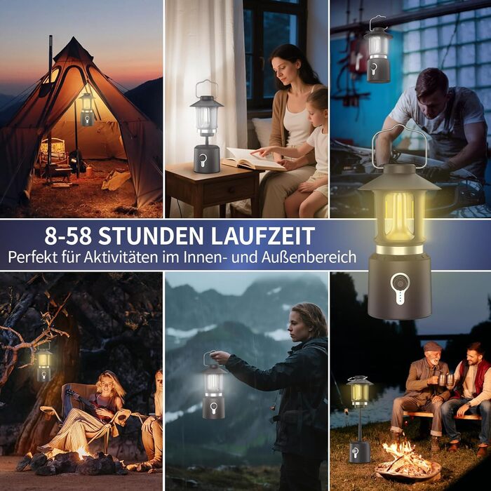 Акумуляторний кемпінговий ліхтар із зовнішнім акумулятором ємністю 8000 мАг, класичний ретро-кемпінговий ліхтар з акумулятором, водонепроникний IPX4 та з регульованою яскравістю, вуличний ліхтар для саду, при відключенні електроенергії, для атмосферного д
