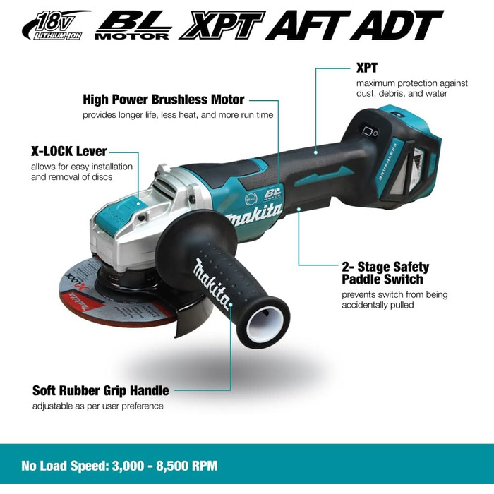 В Li-Ion LXT 125 мм безщіткова кутова шліфувальна машина X-Lock - акумулятори та зарядний пристрій не входять до комплекту постача