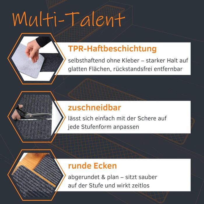 Самоклеючі сходинки GEAR 76x20 см 15 шт. світло-сірі нековзні, миючі килимки для сходів протиковзкий килимок для сходів, ріжучий сучасний сірий захист для сходів у приміщенні 15 шт.