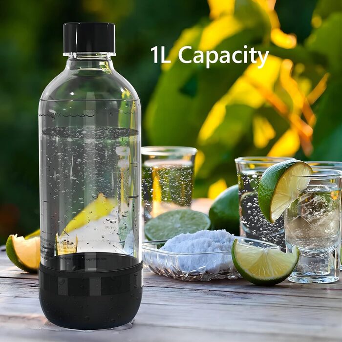 Пляшки для виробництва газованої води Mycket, 2 пляшки для карбонізації по 1 л, газовані пляшки без BPA, багаторазові пляшки для газованої води PET, змінні пляшки для машини для газованої води, чорнийбілий 2 шт.