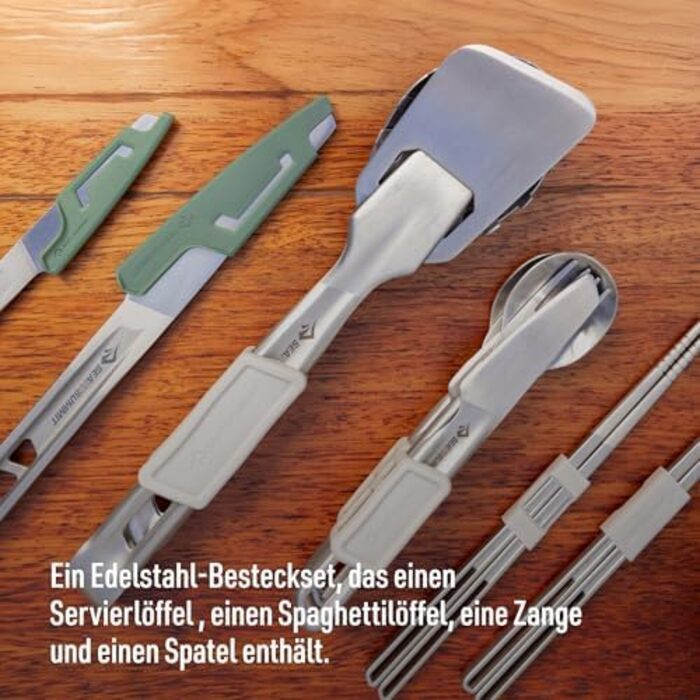 Набір столових приборів Detour з нержавіючої сталі - 1 особа, 3 предмети - ніж для кемпінгу виделка ложка та магнітний силіконовий тримач - без BPA - високоякісні столові прибори для кемпінгу з нержавіючої сталі - 135 г