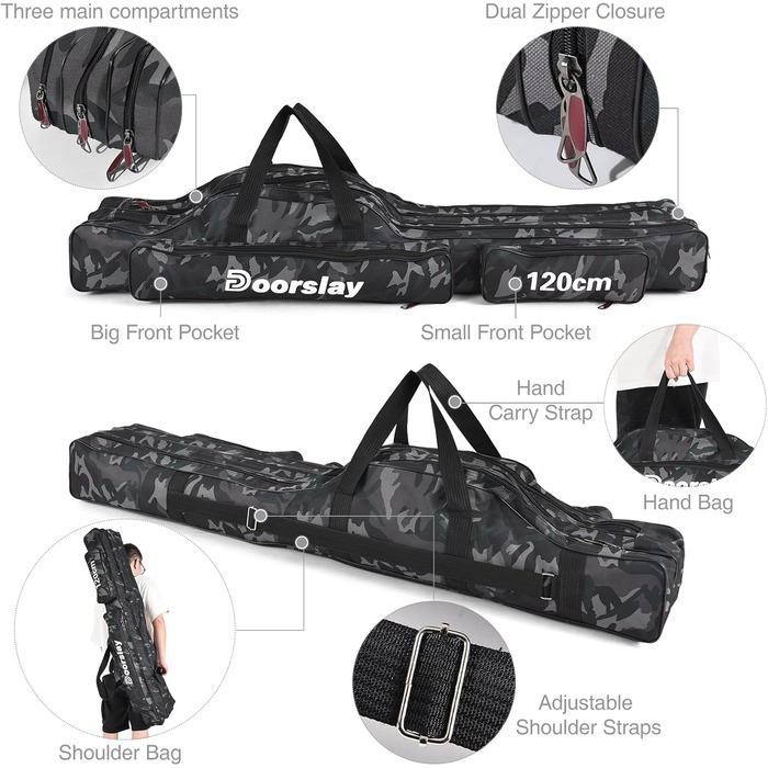 Сумка для вудок, складна сумка для вудок, сумка для зберігання інструментів для риболовлі, портативна сумка для риболовних снастей 90/120/150 (додатково), 3 Layer Fishing Bag