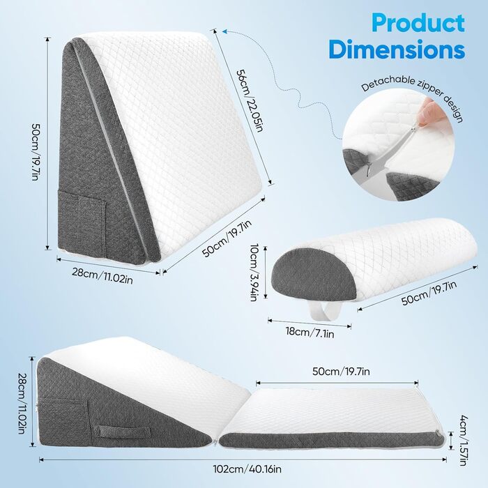 Регульована клиноподібна подушка, подушка для читання для ліжка та дивана, ергономічна подушка для спини з піною з ефектом пам&39яті для підтримки спини під час відпочинку, гри, читання або перегляду телевізора