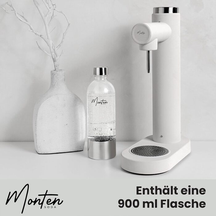 Машина для блискучої води в матовому білому кольорі - включає пляшку для води об'ємом 900 мл - виготовлена з нержавіючої сталі - сумісна з циліндрами Sodastream, що закручуються 60 л / 425 г, матовий білий