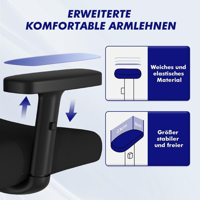 Офісне крісло Daccormax, ергономічне робоче крісло з регульованими підлокітниками, м&39яка поперекова опора та підголівник з натуральної губки, поворотне крісло для керівника з функцією гойдання, вантажопідйомність 200 кг, чорний колір, металева основа та