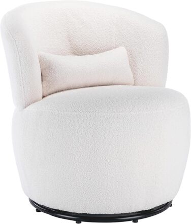 Біле плюшеве обертове крісло з поперековою подушкою - вантажопідйомність 100 кг з обертовою металевою основою