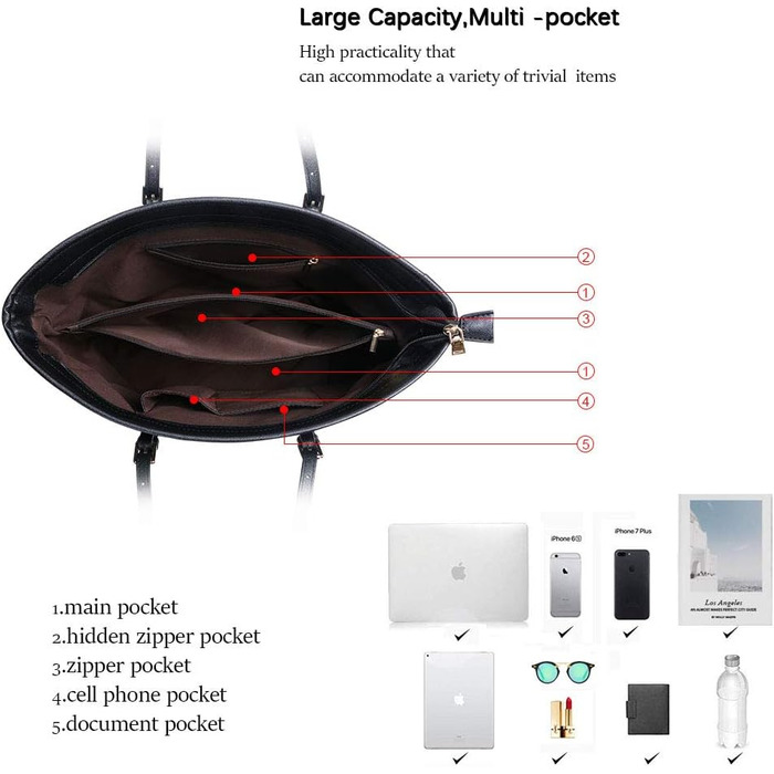 Жіноча сумочка чорна, шкіряна сумка шоппера, велика, для офісних шкільних покупок з кулькою з кролячого хутра, плюшевий брелок для