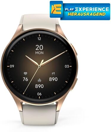 Розумний годинник Hama 8900 з GPS, водонепроникний IP68, функція телефону (сенсорний AMOLED-дисплей, голосове керування, спортивні режими, трекер сну, пульсометр, WhatsApp, годинник для бігу, пульсометр, фітнес-годинник) золотого кольору