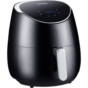 Аерофритюрниця SEVERIN XXL 5 л, Airfryer для здорового приготування страв, безмасляна фритюрниця з 8 автоматичними програмами, 2000 Вт, чорний/сріблястий металік, FR 2445