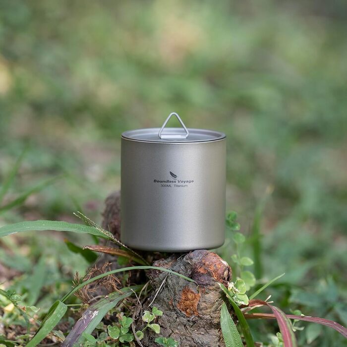 Титанова кружка iBasingo 300 мл, чашки з подвійними стінками та кришкою, надлегкі штабельовані металеві чашки для чаю та кави, міцні портативні напої для кемпінгу, подорожей та щоденного використання на свіжому повітрі Ti3242D 300 мл Ti3242d
