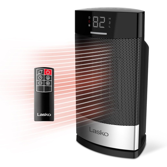 Керамічний настільний обігрівач Lasko CD12950 для побутового використання з тумблером, блокуванням від дітей, цифровим дисплеєм, т
