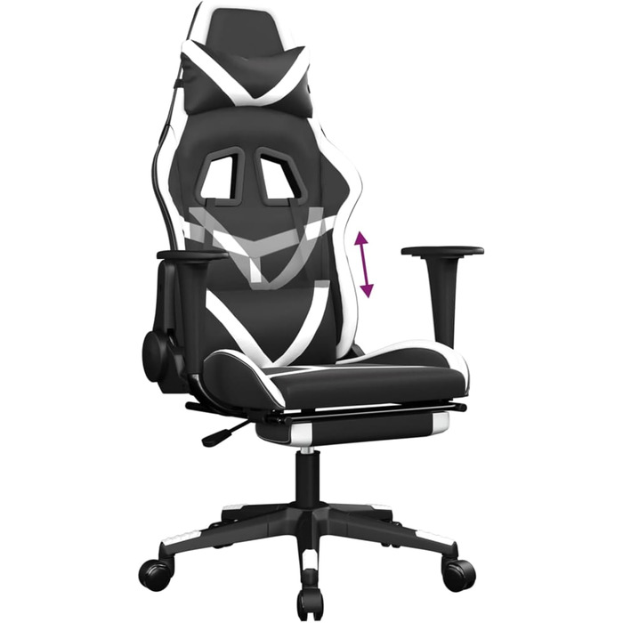 Геймерське крісло з підставкою для ніг, чорно-біле крісло зі штучної шкіри, модель 3143681