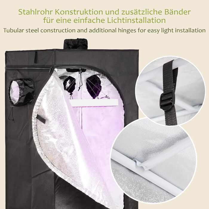 Гроубокс для вирощування рослин 90 x 90 x 180 см світлонепроникний з 5 входами з водонепроникним піддоном легкий у збиранні для вирощування в приміщенні