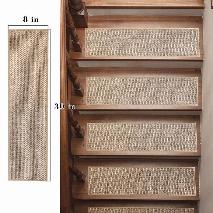 Нековзні лляні килимки для сходів для внутрішніх дерев&39яних сходів, 20,3 x 76,2 см (15 шт. ), Килимова доріжка для сходів для домашніх тварин, дітей та людей похилого віку 8x30 дюймів - комплект з 15 лляних 15 шт.