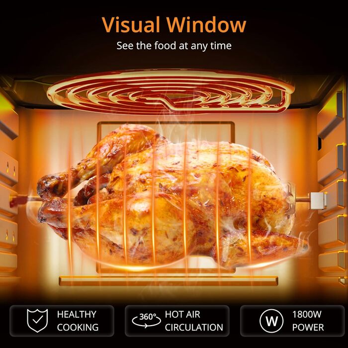 Фритюрниця 18 л XXL, фритюрниця 1800 Вт - Фритюрниця без олії - Фритюрниця з 7 аксесуарами, світлодіодний цифровий сенсорний екран, візуалізоване вікно - Аерофритюрниці Acekool FT1