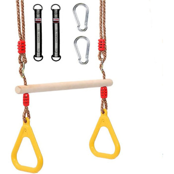 Багатофункціональна дитяча дерев'яна гойдалка-трапеція Morwealth з пластиковими кільцями Кільця для тренажерного залу Кільця для п