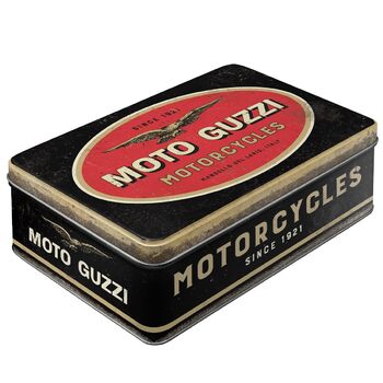 Жерстяна банка для зберігання в ретро-стилі, плоска, 2,5 л, Moto Guzzi логотип мотоцикла ідея подарунка для байкерів, бляшанка з кришкою, вінтажний дизайн