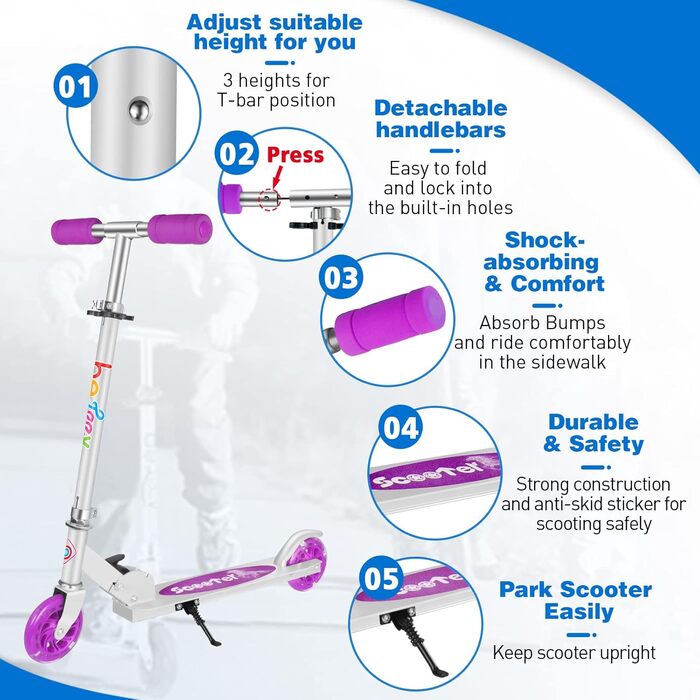 Самокат дитячий 2 колеса, складаний дитячий самокат для дівчаток хлопчиків, педальний самокат зі світлодіодними колесами, що світя