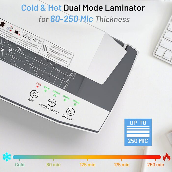 Ламінатор A3, високошвидкісний ламінатор 1000 мм/хв на 50 аркушів, комплект для ламінування з функцією реверсу, різак для паперу, закруглювач кутів, дирокол та кільце для палітурки для офісу, школи та дому, білий та сірий