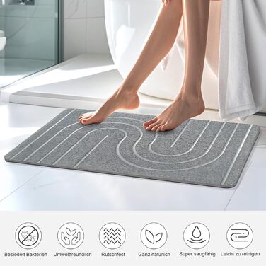 Великий кам&39яний килимок для ванної 80x50 см, 2024 Новий діатомовий килимок для ванної, нековзний, килимок для душу, килимок для ванної, швидковисихаючий, 100 натуральний, суперпоглинаючий килимок для ванної (сірий, 80x50 см) 50 x 80 см (прямокутний) сі
