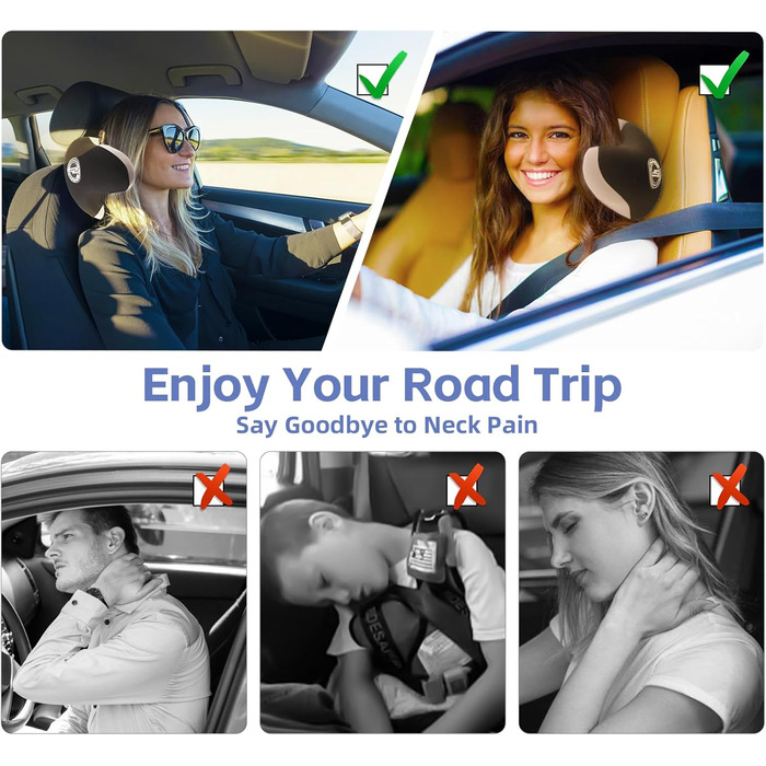 Дійсно корисна подушка для підголівника автомобіля, подушка для шиї автомобіля для сну з регульованим ремінцем, 100 піна з пам&39яттю форми та дихаюча, знімний чохол, ергономічний дизайн м&39який, сірий