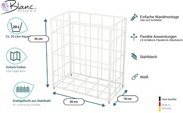 Контейнер для макулатури Blanc HYGIENIC FIX на 20 л з дротяної сітки , підвісний або стоячий, білий