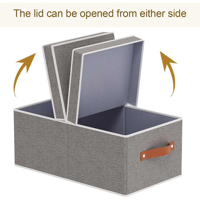 Набір із 3 коробок для зберігання, коробки для зберігання зі знімними кришками, коробки-органайзери для книг та одягу, неткане полотно, можна прати, 33x23x14 см, сірий 33x23x14 см (3 шт.) сірий